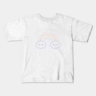 Pastel Happy Rainbow Clouds Lineart Kids T-Shirt